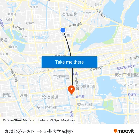 相城经济开发区 to 苏州大学东校区 map