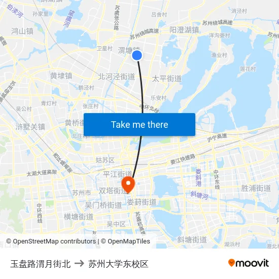 玉盘路渭月街北 to 苏州大学东校区 map