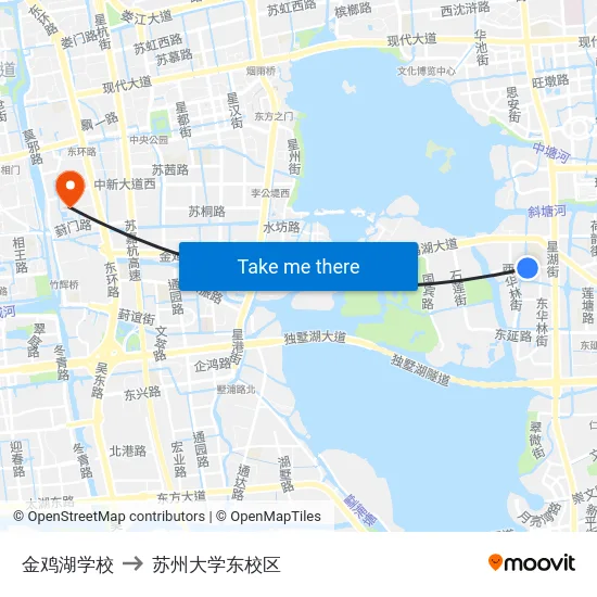 金鸡湖学校 to 苏州大学东校区 map
