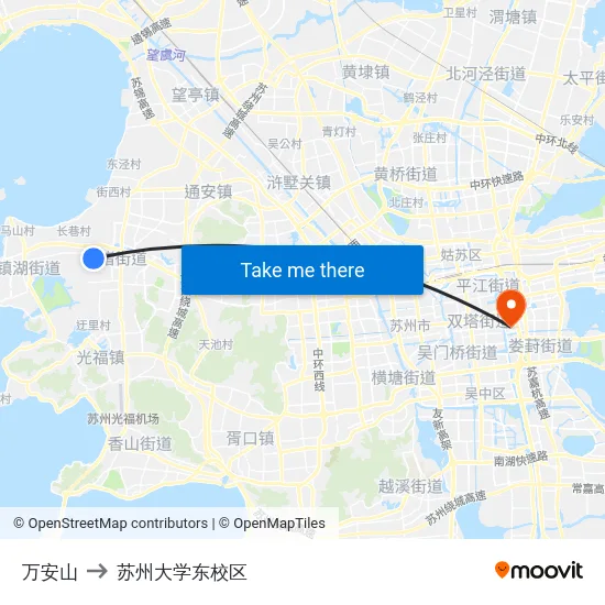 万安山 to 苏州大学东校区 map