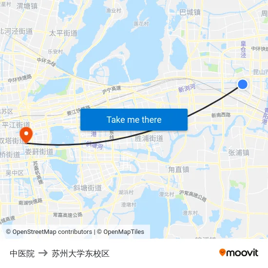 中医院 to 苏州大学东校区 map