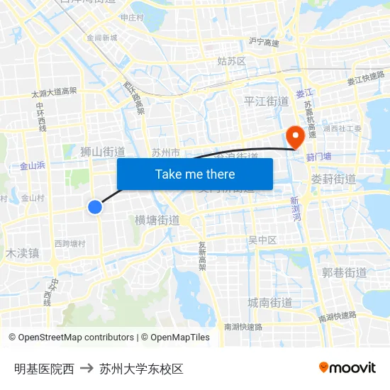 明基医院西 to 苏州大学东校区 map