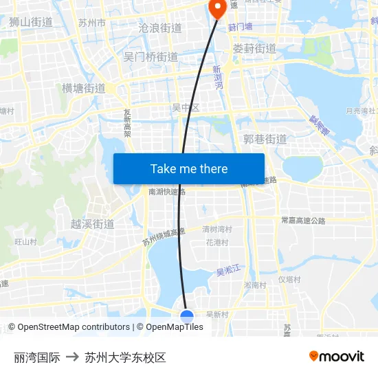 丽湾国际 to 苏州大学东校区 map