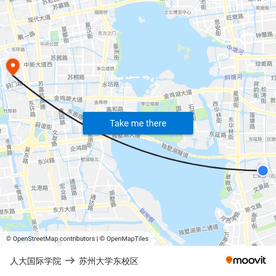 人大国际学院 to 苏州大学东校区 map