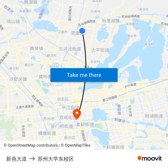 新燕大道 to 苏州大学东校区 map