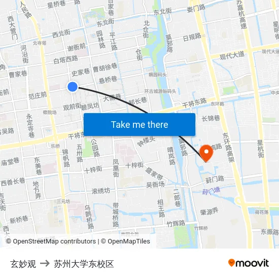 玄妙观 to 苏州大学东校区 map