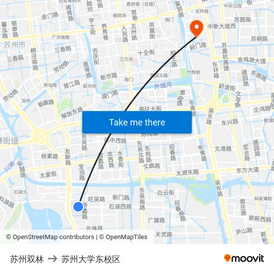 苏州双林 to 苏州大学东校区 map