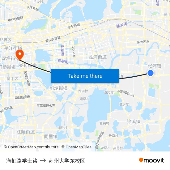 海虹路学士路 to 苏州大学东校区 map