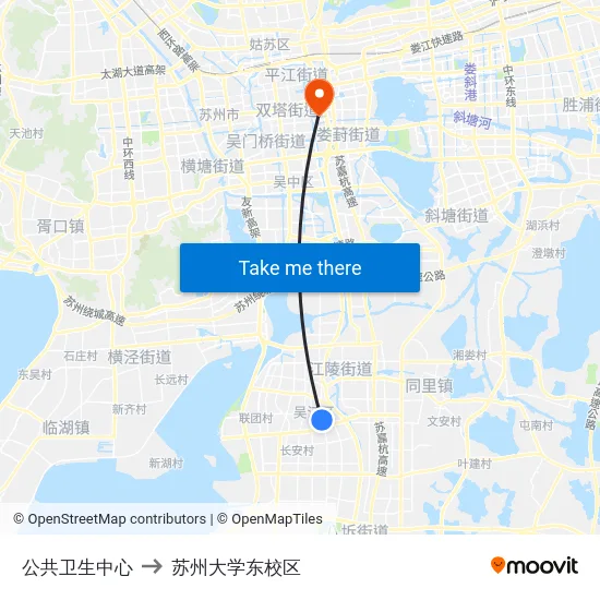 公共卫生中心 to 苏州大学东校区 map