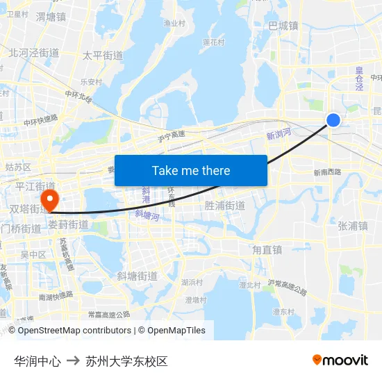 华润中心 to 苏州大学东校区 map