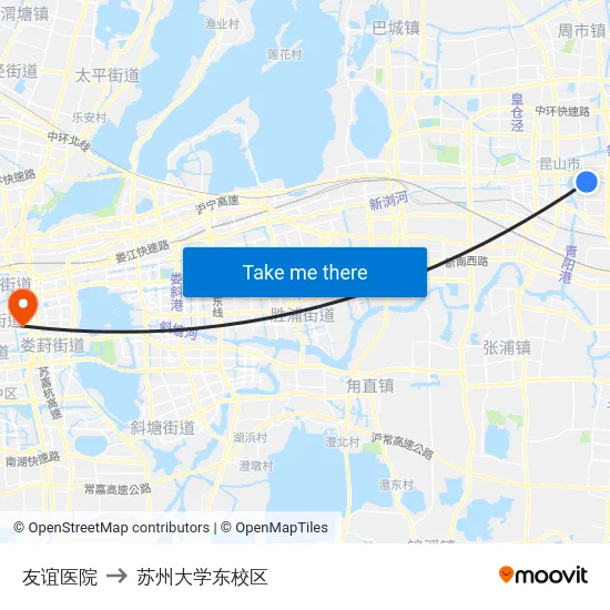 友谊医院 to 苏州大学东校区 map