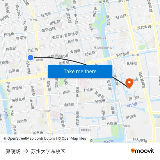 察院场 to 苏州大学东校区 map