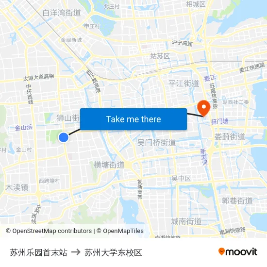 苏州乐园首末站 to 苏州大学东校区 map