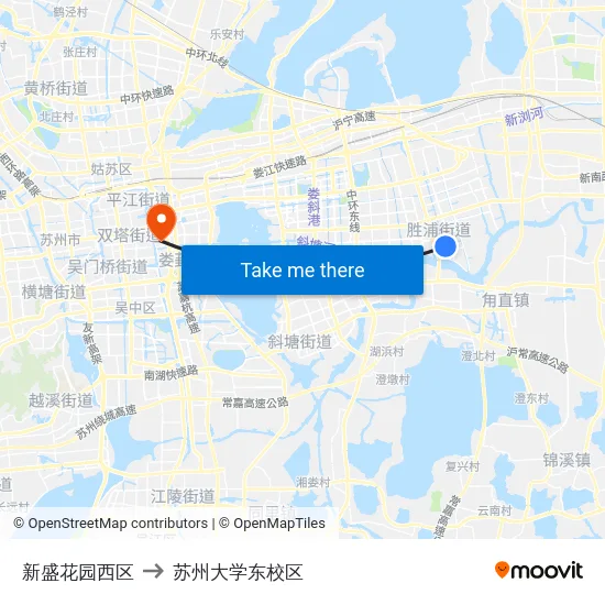 新盛花园西区 to 苏州大学东校区 map