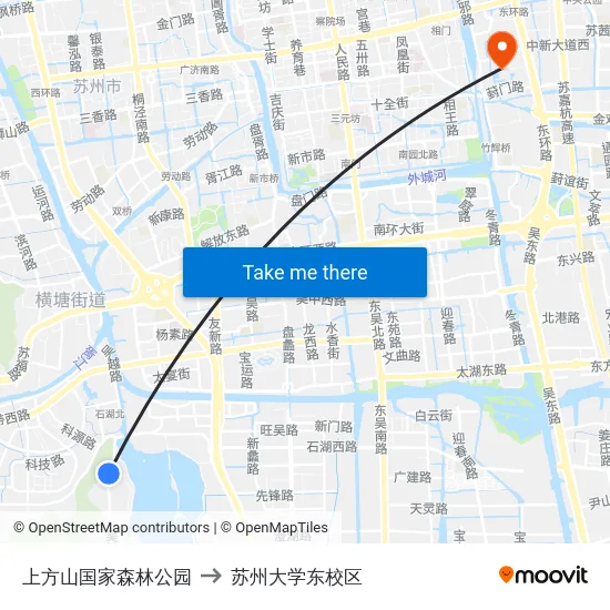 上方山国家森林公园 to 苏州大学东校区 map