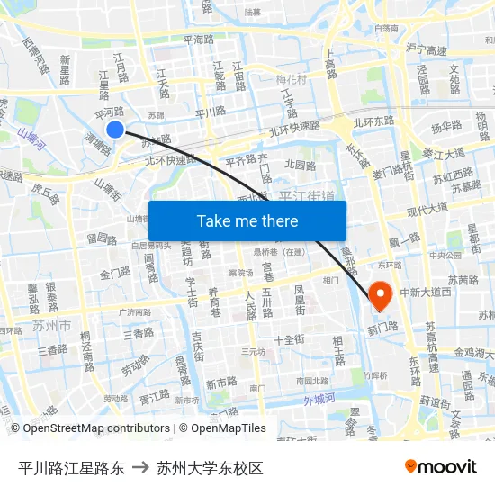 平川路江星路东 to 苏州大学东校区 map