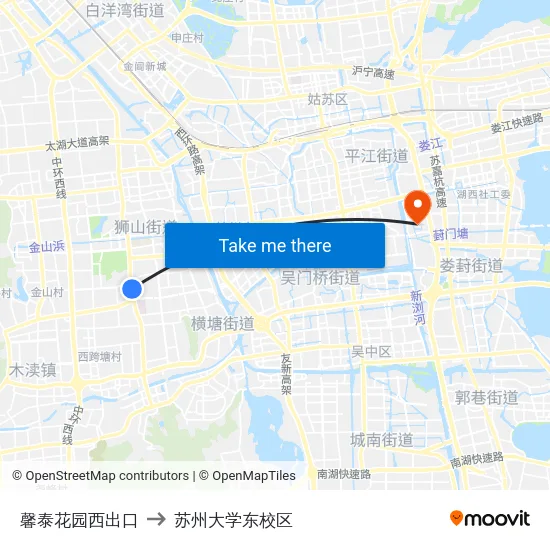 馨泰花园西出口 to 苏州大学东校区 map