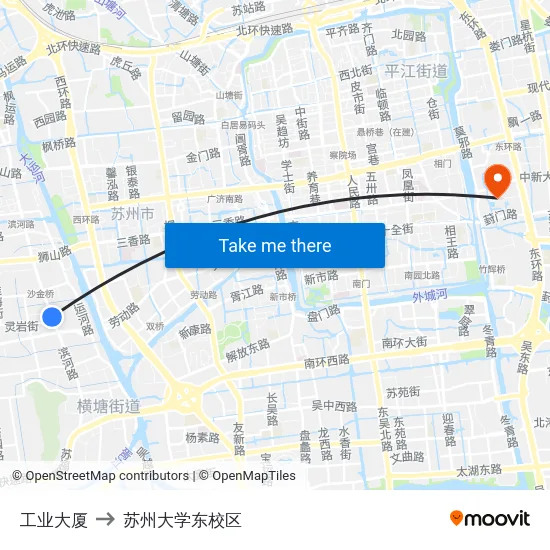 工业大厦 to 苏州大学东校区 map