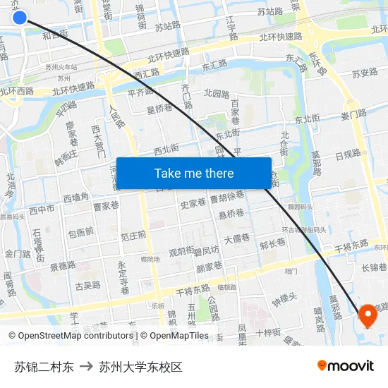 苏锦二村东 to 苏州大学东校区 map