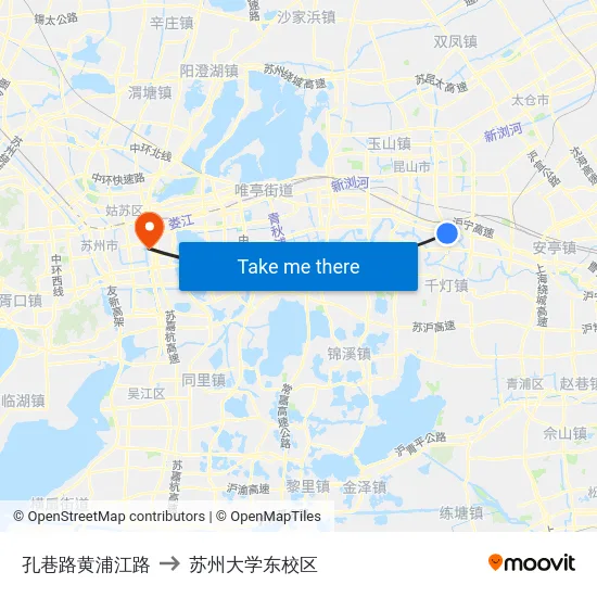 孔巷路黄浦江路 to 苏州大学东校区 map