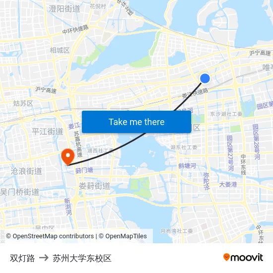 双灯路 to 苏州大学东校区 map