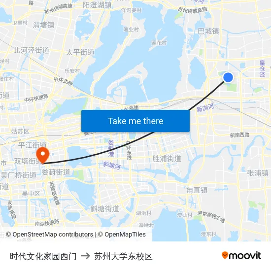 时代文化家园西门 to 苏州大学东校区 map