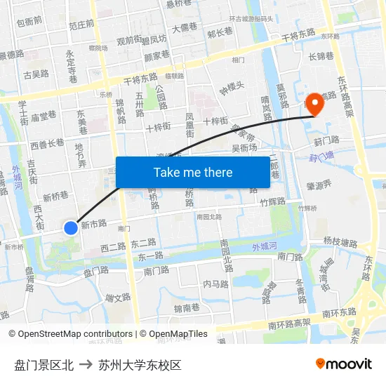 盘门景区北 to 苏州大学东校区 map