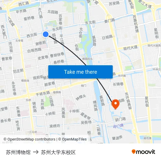 苏州博物馆 to 苏州大学东校区 map