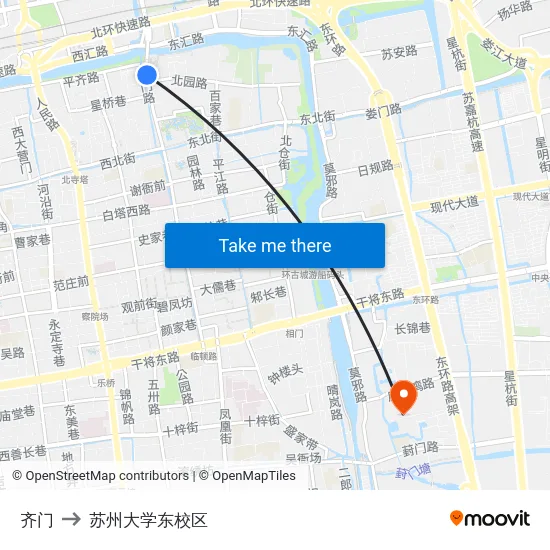 齐门 to 苏州大学东校区 map