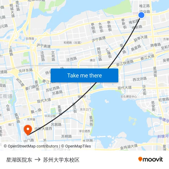 星湖医院东 to 苏州大学东校区 map
