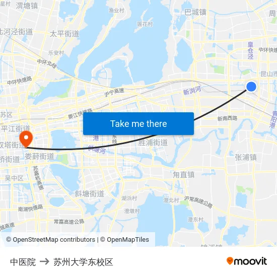 中医院 to 苏州大学东校区 map