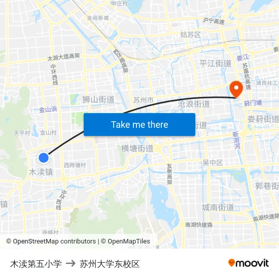 木渎第五小学 to 苏州大学东校区 map