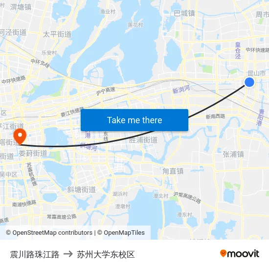 震川路珠江路 to 苏州大学东校区 map