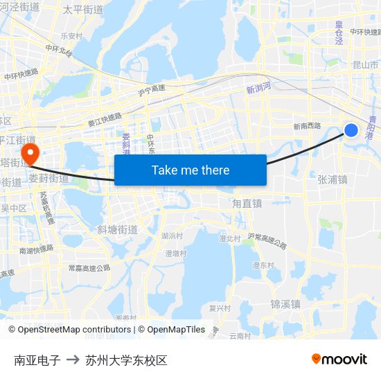 南亚电子 to 苏州大学东校区 map