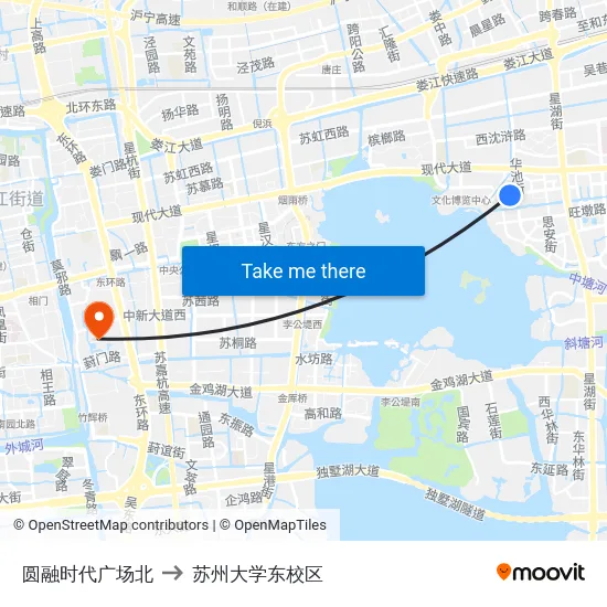 圆融时代广场北 to 苏州大学东校区 map