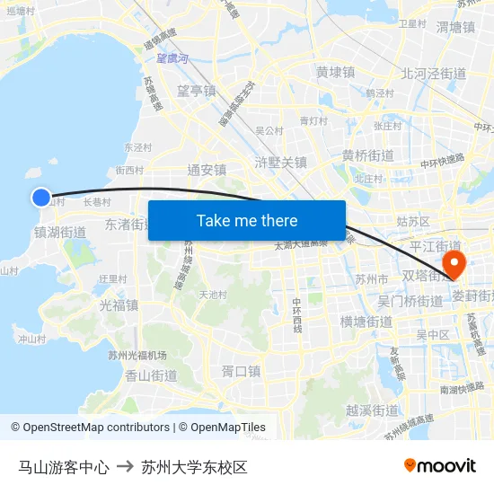 马山游客中心 to 苏州大学东校区 map