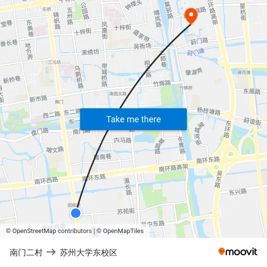 南门二村 to 苏州大学东校区 map
