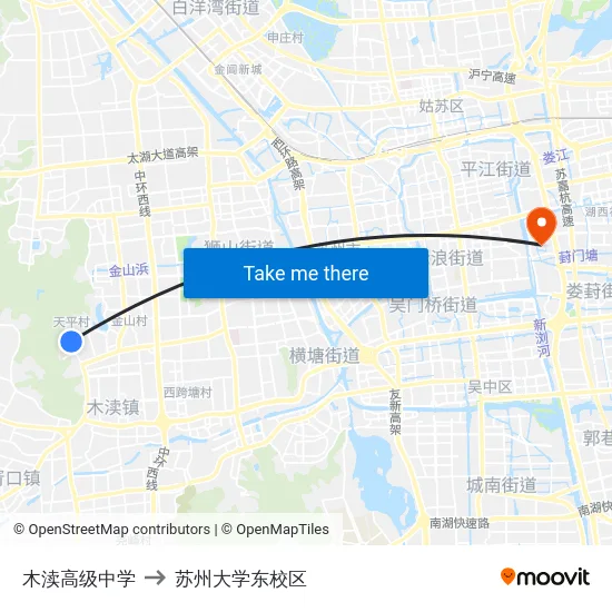木渎高级中学 to 苏州大学东校区 map
