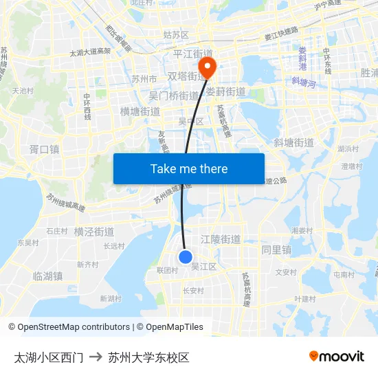 太湖小区西门 to 苏州大学东校区 map