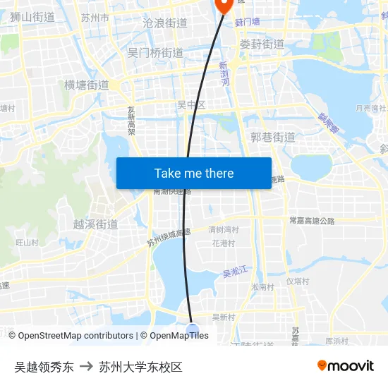 吴越领秀东 to 苏州大学东校区 map