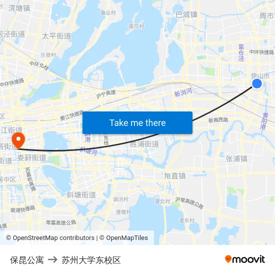 保昆公寓 to 苏州大学东校区 map