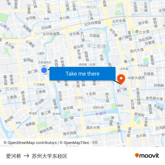 爱河桥 to 苏州大学东校区 map