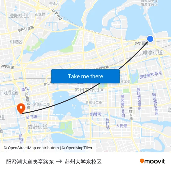 阳澄湖大道夷亭路东 to 苏州大学东校区 map