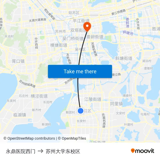 永鼎医院西门 to 苏州大学东校区 map