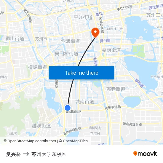 复兴桥 to 苏州大学东校区 map