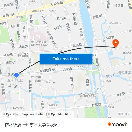 南林饭店 to 苏州大学东校区 map