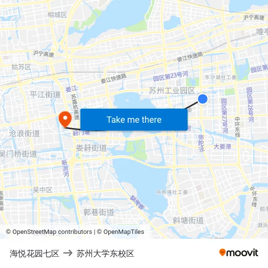 海悦花园七区 to 苏州大学东校区 map
