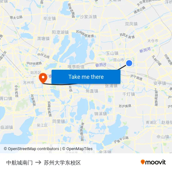 中航城南门 to 苏州大学东校区 map