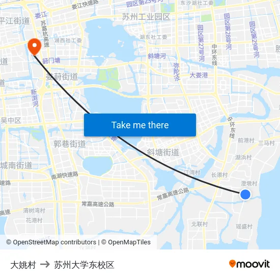 大姚村 to 苏州大学东校区 map