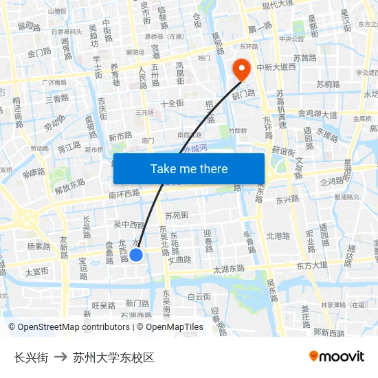 长兴街 to 苏州大学东校区 map